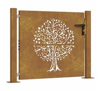 vidaXL Puerta de jardín Acero corten diseño árbol 100x100 cm, Puerta de Metal, Puerta Delantera de jardín, Puerta de jardín con Cerradura