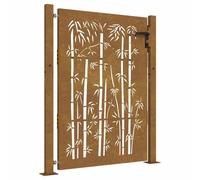 vidaXL Puerta de jardín Acero corten diseño bambú 100x125 cm, Puerta de Metal, Puerta Delantera de jardín, Puerta de jardín con Cerradura
