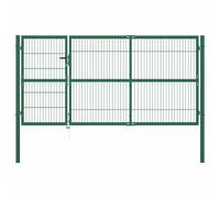 vidaXL Puerta de jardín con postes 350 x 140 cm acero verde