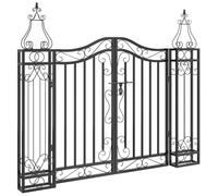 vidaXL Puerta de Jardín, Puerta de Doble Hojas, Puerta Metálica de Valla, Entrada para Jardín Patio, Hierro Forjado Negro 121x8x100 cm