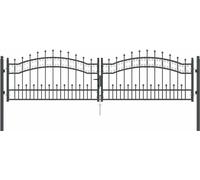 vidaXL Puerta de seguridad con remate en forma de lanza, modelo KAMPEN, 305 x 75 cm, acero, con cerradura