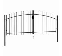 vidaXL Cancela de Valla Doble Woerden Puerta de Jardín Entada Vallado Exterior con Puntas de Acero Negro 299,5x174,5 cm