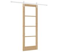 vidaXL Puerta Deslizante con Juego de Herrajes 73.5X198.5 cm Madera Maciza de Pino Interior Vidrio 'Orkdal'Rústica Doble Separador de Ambientes Closet Sala de Estar