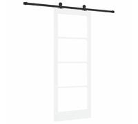 vidaXL Puerta Deslizante Orkdal Blanco de Madera Sólida y Vidrio 83 X 211 cm Con Juego de Rieles Hardware Uso Interior Moderna Alto Brillo Dividiendo Sala de Estar Habitación