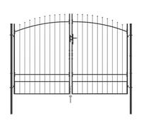 vidaXL Puerta Doble con Cerradura Gris 400 x 199.5 cm Acero, Puerta de Entrada Resistente para jardín y terraza, diseño Funcional, Acero Gris, Estilo Moderno