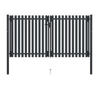 vidaXL Cancela doble de valla para jardín 306x200 cm Acero gris antracita Cerradura y manija