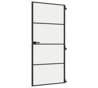 vidaXL Puerta interior delgada de panel vidrio y aluminio 93x201,5 cm negra