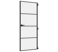 vidaXL Puerta Interior Delgada, Puerta de Panel, Panel de Privacidad, Puerta Decorativa para Dormitorio Baño, Vidrio y Aluminio Negra