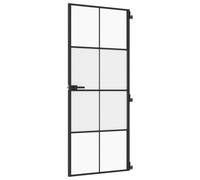 vidaXL Puerta interior de panel delgada 83x201,5 cm vidrio templado y aluminio negra