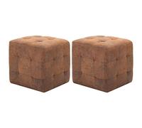 vidaXL Pack de 2 Puf Piel de ante artificial Tapizado acolchado Estructura de madera Marrón 30x30x30cm