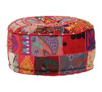 vidaXL Puf redondo de pachtwork algodón hecho a mano 40x20 cm rojo