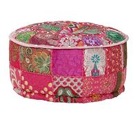 vidaXL Puf redondo patchwork de algodón hecho a mano 40x20 cm rosa