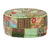vidaXL Puf Redondo Pachtwork Algodón 40x20 cm Verde Taburete Banco Reposapiés
