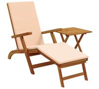 vidaXL Recliner y Tumbona Plegable 2 pcs Beige Madera de Acacia Sólida, Sillón reclinable rústico Ajustable, Plegable, de Madera, Ideal para jardín, Piscina, Ahorra Espacio