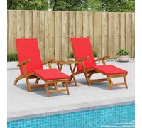 vidaXL Recliner y tumbona plegable 2 uds. Madera de Acacia Sólida Rojo