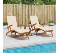 vidaXL Recliner y tumbona plegable 3 uds. Madera de Acacia Sólida