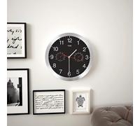vidaXL Reloj de pared de cuarzo higrómetro y termómetro 30 cm negro