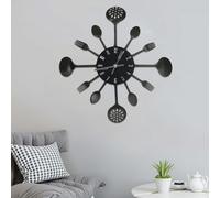 vidaXL Reloj de pared diseño cuchara y tenedor negro 40 cm aluminio