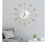 vidaXL Reloj de pared diseño cuchara y tenedor plateado 31 cm aluminio