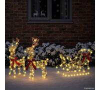 vidaXL Reno de Navidad 3D con trineo LOVIISA 3 uds. 30 x 12 x 54,5 cm