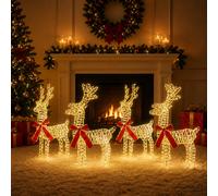 vidaXL Reno de Navidad 4 uds. 160 LED Blanco Cálido 33 x 12 x 55 cm