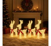 vidaXL Reno de Navidad 4 uds. 160 LED Blanco Cálido 33 x 12 x 55 cm