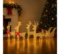 vidaXL Reno de Navidad con trineo 5 uds. 240 LED Blanco Cálido