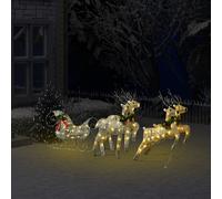 vidaXL Renos y trineo de Navidad de exterior con 100 LED dorados