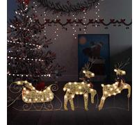 vidaXL Renos y trineo decoración de Navidad 60 LEDs dorado jardín