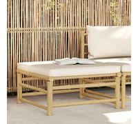vidaXL Reposapiés de jardín bambú con cojín blanco crema
