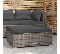 vidaXL Reposapiés de jardín con cojín ratán sintético gris 70x70x30 cm