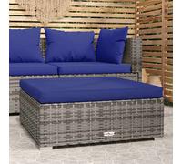 vidaXL Reposapiés de jardín con cojín ratán sintético gris 70x70x30 cm