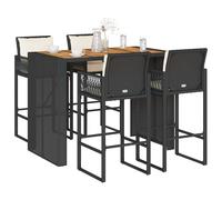 vidaXL Set bar jardín con cojines 5 pzas ratán sintético acacia negro