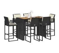 vidaXL Set bar jardín con cojines 7 pzas ratán sintético acacia negro