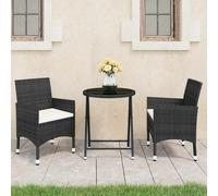 vidaXL Set bistró jardín 3 pzs ratán sintético vidrio templado negro