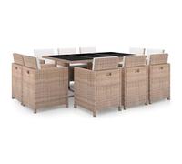 vidaXL Set comedor de jardín 11 piezas y cojines ratán sintético beige