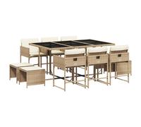 vidaXL Set comedor de jardín 11 pzas con cojines ratán sintético beige