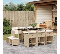 vidaXL Set comedor de jardín 11 pzas con cojines ratán sintético beige