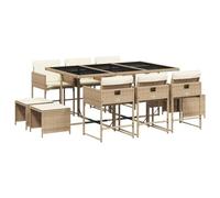 vidaXL Set de comedor de jardín 11 pzas con cojines, mesa y sillas de ratán sintético beige