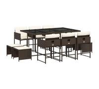 vidaXL Set de comedor de jardín 11 pzas con cojines — Mesa y sillas, ratán sintético marrón