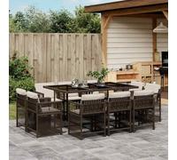 vidaXL Set comedor de jardín 11 pzas y cojines ratán sintético marrón