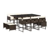 vidaXL Set comedor de jardín 11 pzas y cojines ratán sintético marrón