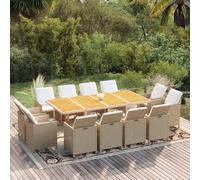 vidaXL Set comedor de jardín 13 piezas y cojines ratán sintético beige