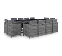 vidaXL Set comedor de jardín 13 piezas y cojines ratán sintético gris