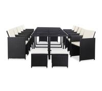 vidaXL Set comedor de jardín 15 piezas y cojines ratán sintético negro
