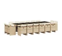 vidaXL Set comedor de jardín 17 pzas con cojines ratán sintético beige
