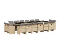 vidaXL Set comedor de jardín 17 pzas con cojines ratán sintético beige