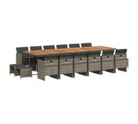 vidaXL Set comedor de jardín 17 pzas y cojines ratán sintético gris