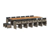 vidaXL Set comedor de jardín 17 pzas y cojines ratán sintético gris