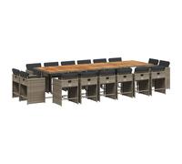 vidaXL Set comedor de jardín 17 pzas y cojines ratán sintético gris